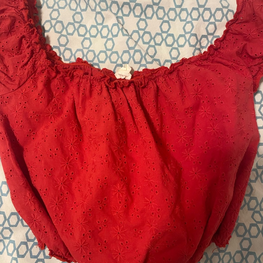 Red Eyelet Blouse